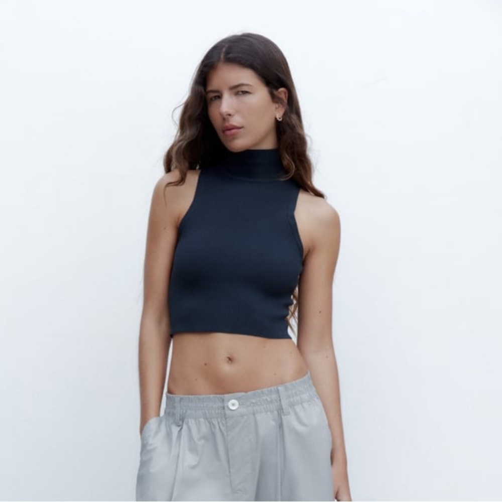 NWT ZARA BASIC MOCK NECK KNIT TOP - Picture 2 of 7